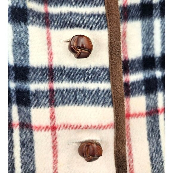 Janie & Jack Button Up Poncho Girls Sz 3 4 Jacket Sweater Pink Plaid Fur Pockets - Picture 6 of 11